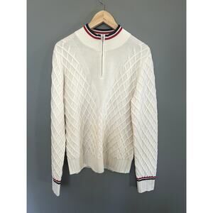 G/FORE Women Cream Cable Quarter Zip Turtleneck 100% Wool Sweater - Large